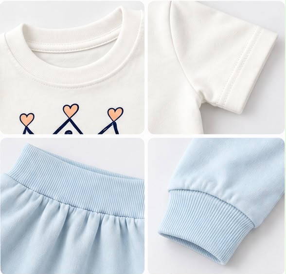Sweet Princess Crown & Cat Face T-Shirt & Blue Joggers Set