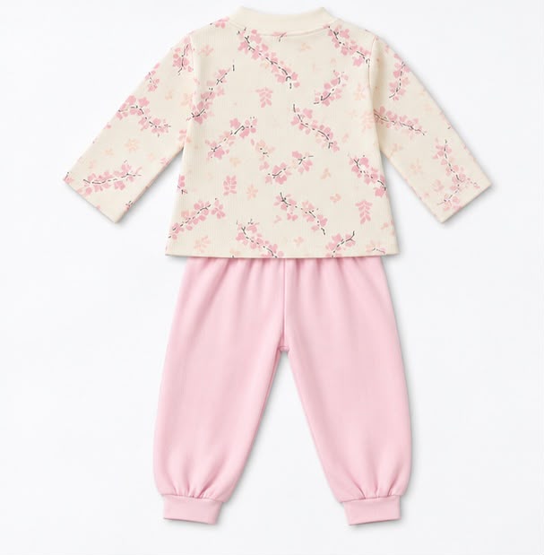 Cherry Blossom Floral Print Top & Pink Joggers Set