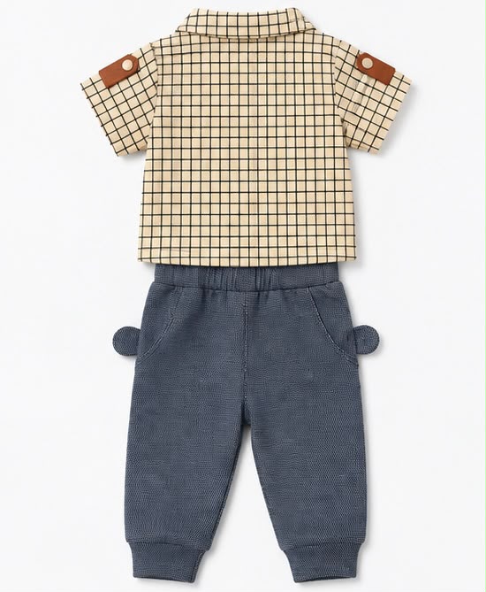 Grid Plaid Sport Shirt & Smiley Face Navy Pants Set