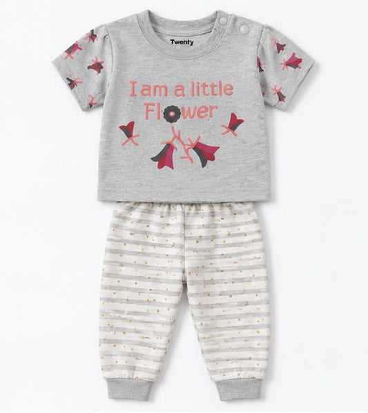 Little Flower Print Tee & Striped Dot Pants Set