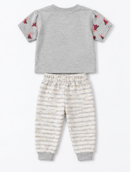 Little Flower Print Tee & Striped Dot Pants Set