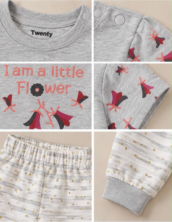 Little Flower Print Tee & Striped Dot Pants Set