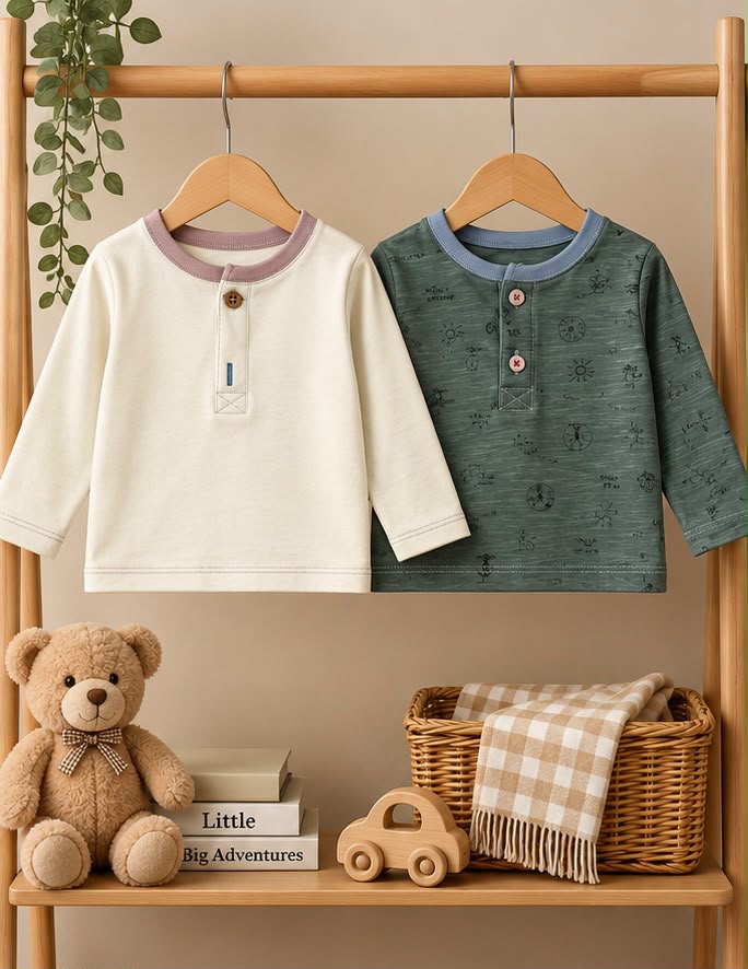2 Piece Button Detail Tee Combo