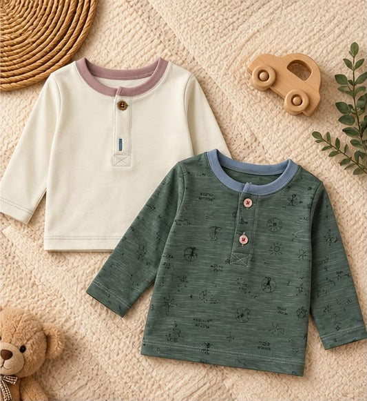 2 Piece Button Detail Tee Combo