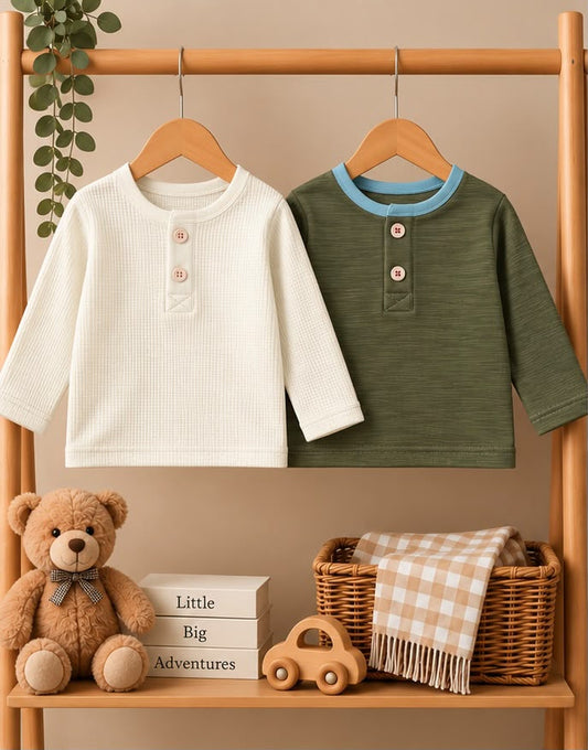 2 Piece Henley Button Tee Combo