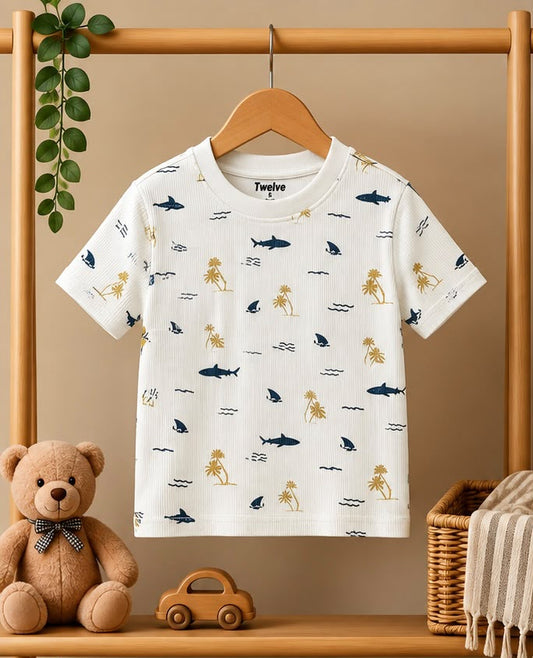 Shark & Palm Tree Print T-Shirt