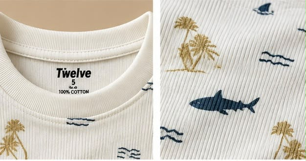 Shark & Palm Tree Print T-Shirt