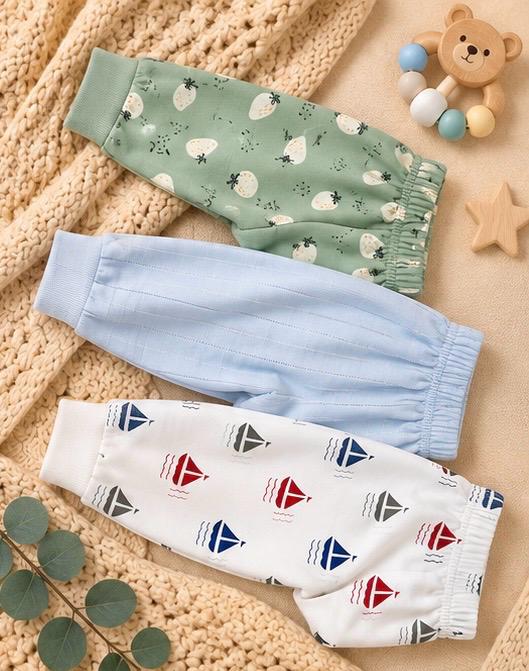3 Piece Sheep Sailboat Solid Baby Pants Combo