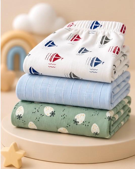 3 Piece Sheep Sailboat Solid Baby Pants Combo