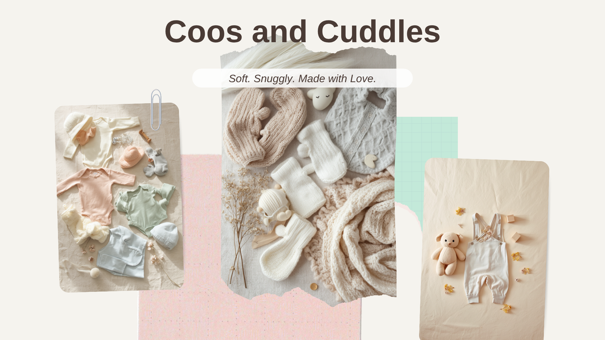 Coos and Cuddles hero banner - flat lay of baby clothing
